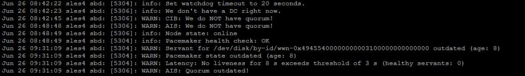 sample messages related to sbd Pacemaker cluster - sbd logs